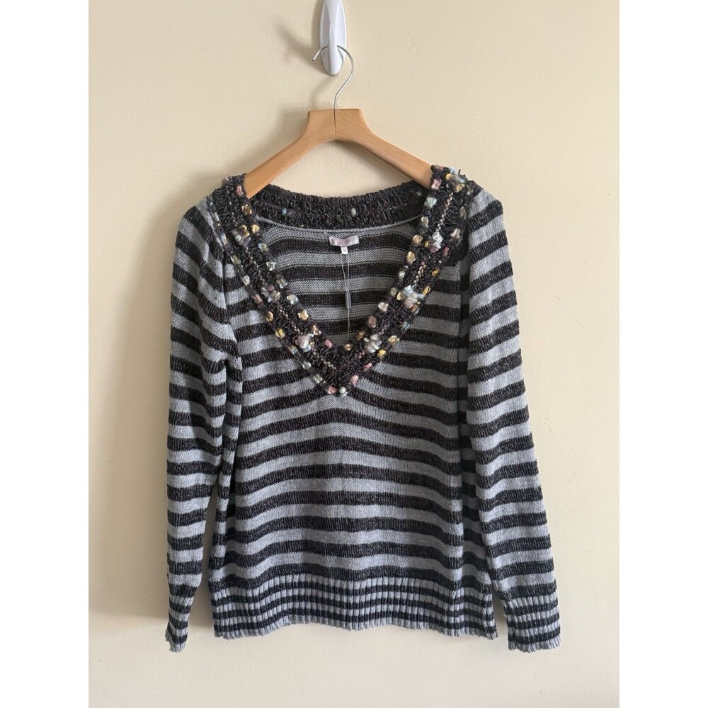 Per Una Sweater Women XL Artsy Wool Blend  V Neck Sweater Italy NWT‎